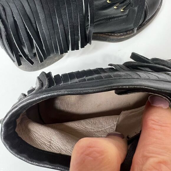 House of Harlow 1960 Black Cutler Leather Fringe Ankle Boots - Picture 11 of 12